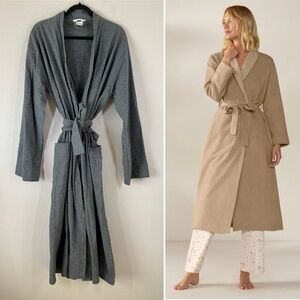 COYUCHI Brushed Organic Cotton Flannel Robe Pockets Tie Unisex Loungewear L XL